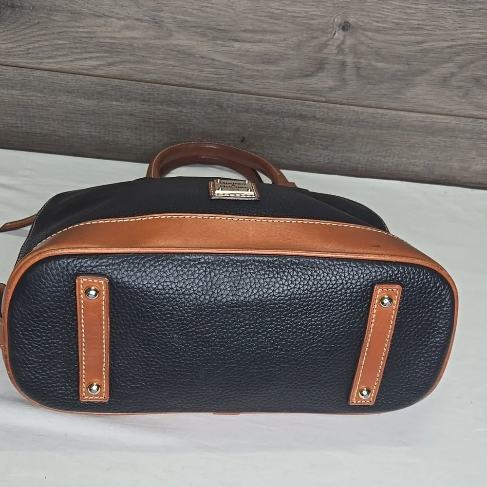 Dooney & Bourke Black and British Tan Leather Satchel Handbag